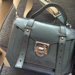 Michael Kors Metallic Blue Manhattan Crossbody Bag with Silver Accents